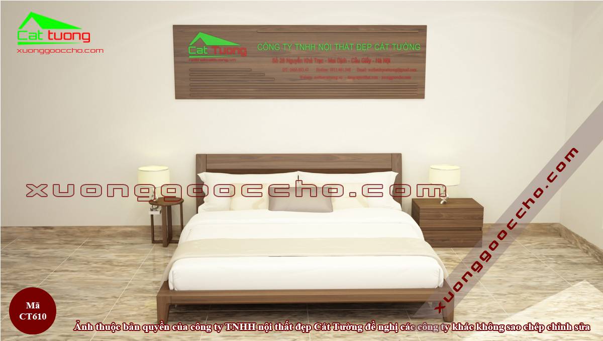 Thiết kế giường ngủ gỗ óc chó CT610 đẹp tiện dụng