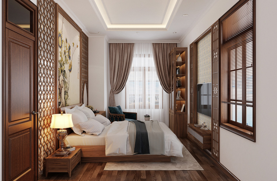 Mẫu phòng ngủ đẹp đơn giản thiết kế sang trọng, hiện đại từ gỗ Óc Chó