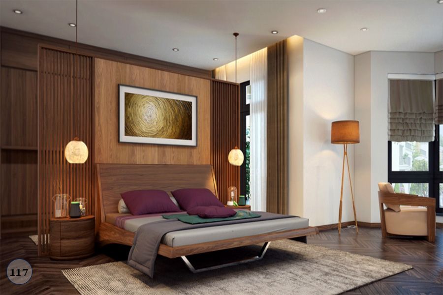Vách gỗ trang trí đầu giường cho không gian sống đẹp