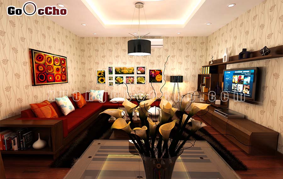 Thiết kế nội thất phòng khách chung cư VP6 Linh Đàm