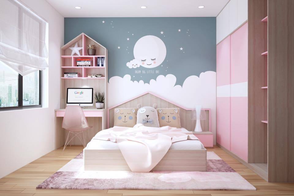 Thiết kế phòng ngủ cho bé gái đẹp hiện đại, tiện dụng thẩm mỹ