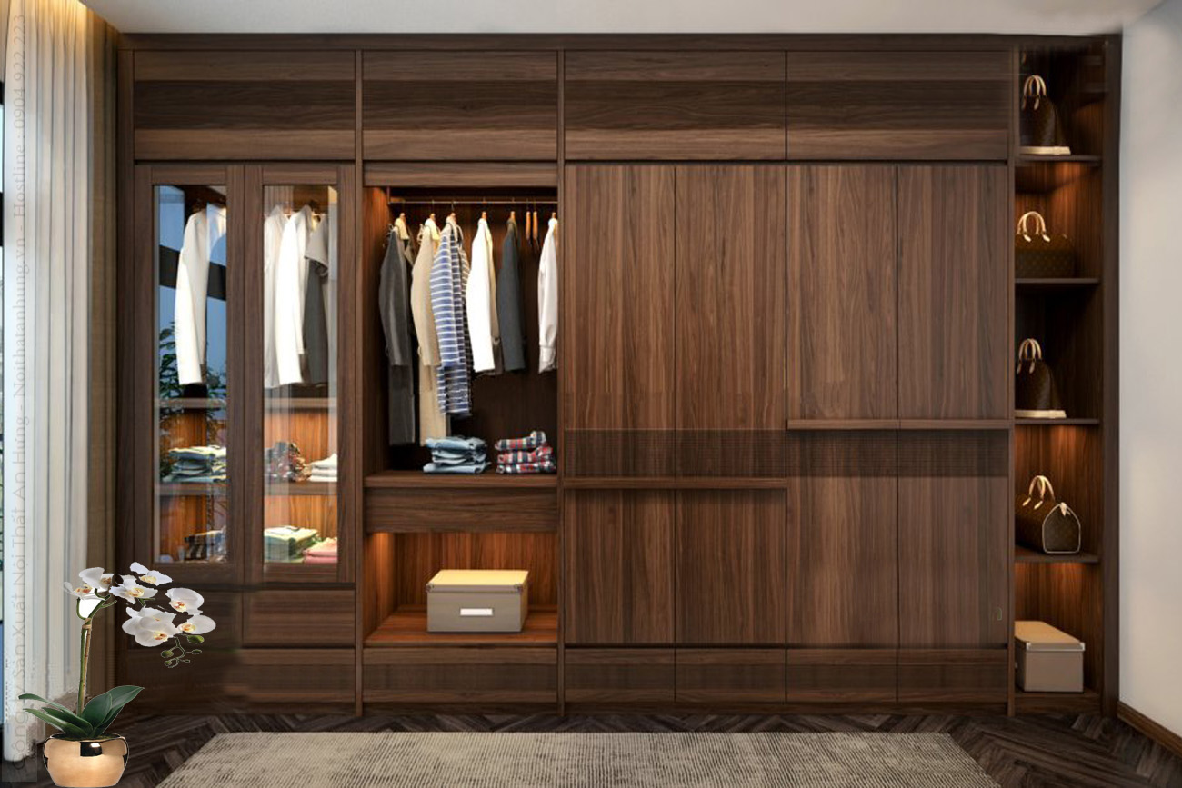 Tủ quần áo cửa lùa gỗ tự nhiên đẹp, phù hợp phòng ngủ nhỏ