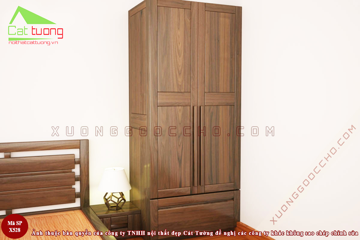 Tủ quần áo 2 cánh gỗ tự nhiên đẹp phù hợp với phòng ngủ nhỏ
