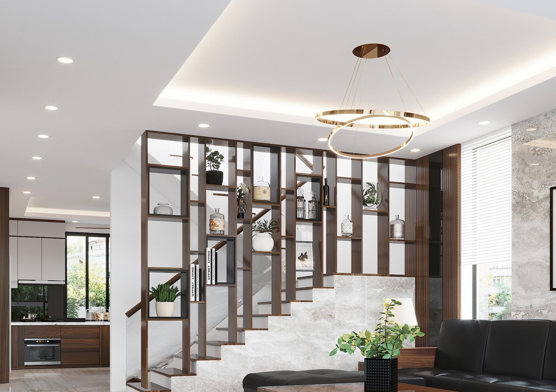 Những mẫu vách cầu thang phòng khách đẹp và hiện đại
