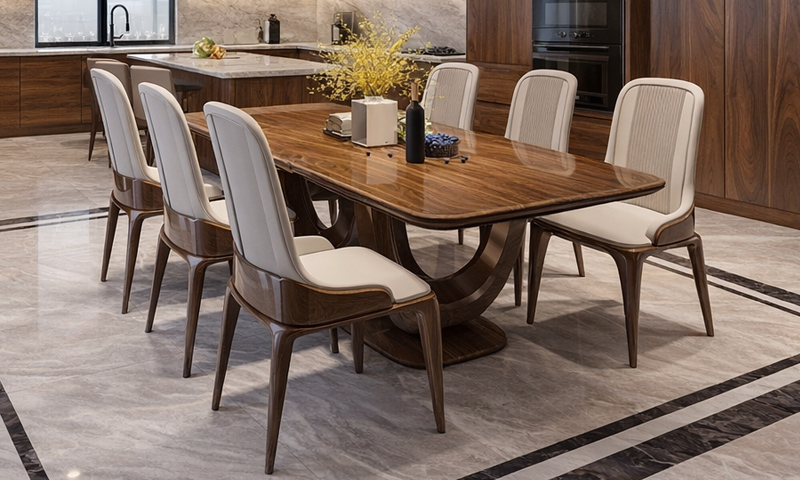 Bàn ghế ăn gỗ óc chó BGA2607