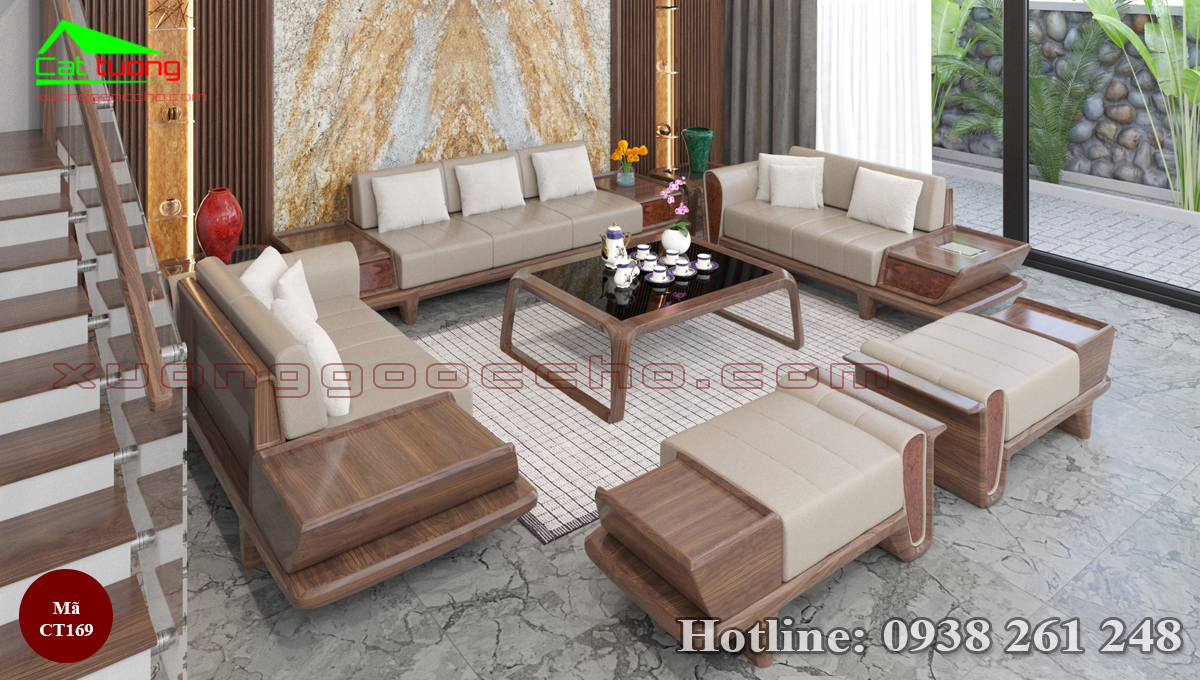 Sofa gỗ óc chó CT169